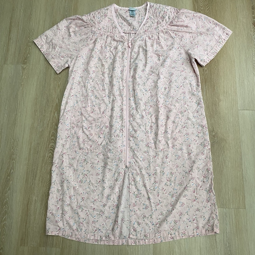 VTG Nick & Sarah Housecoat Zip Front Duster Robe Womens Nightgown 3X Pink Floral